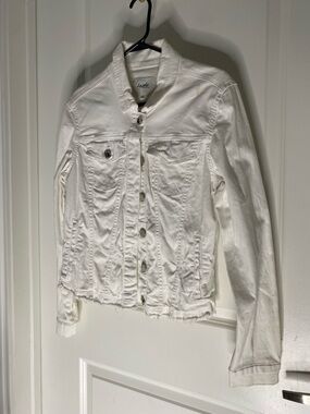 Angels White Distressed Denim Jacket - Women's Button-Front Jean Jacket